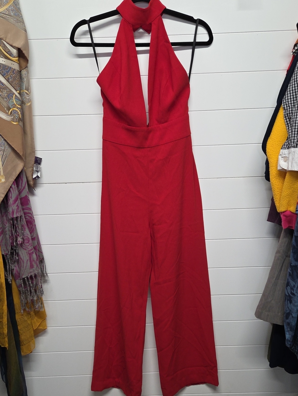 Bebe Red Halter Neck Wide-Leg Jumpsuit Womens Size 0